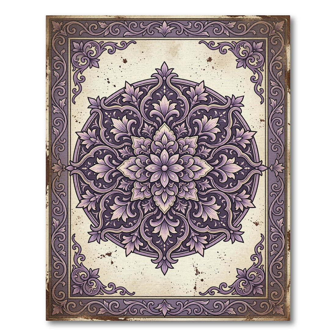 Ornate Purple Floral Damask Medallion Rug