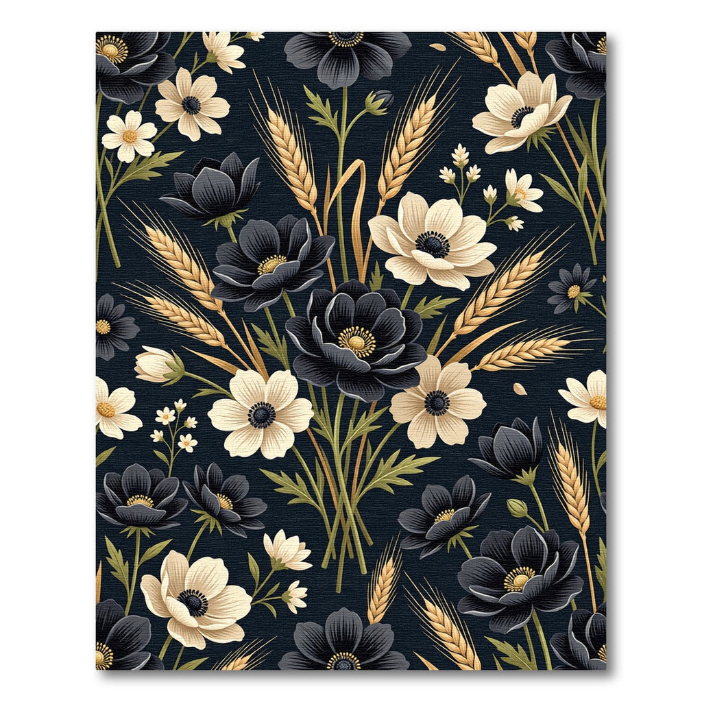 Dark Floral Wheat Arrangement Rug