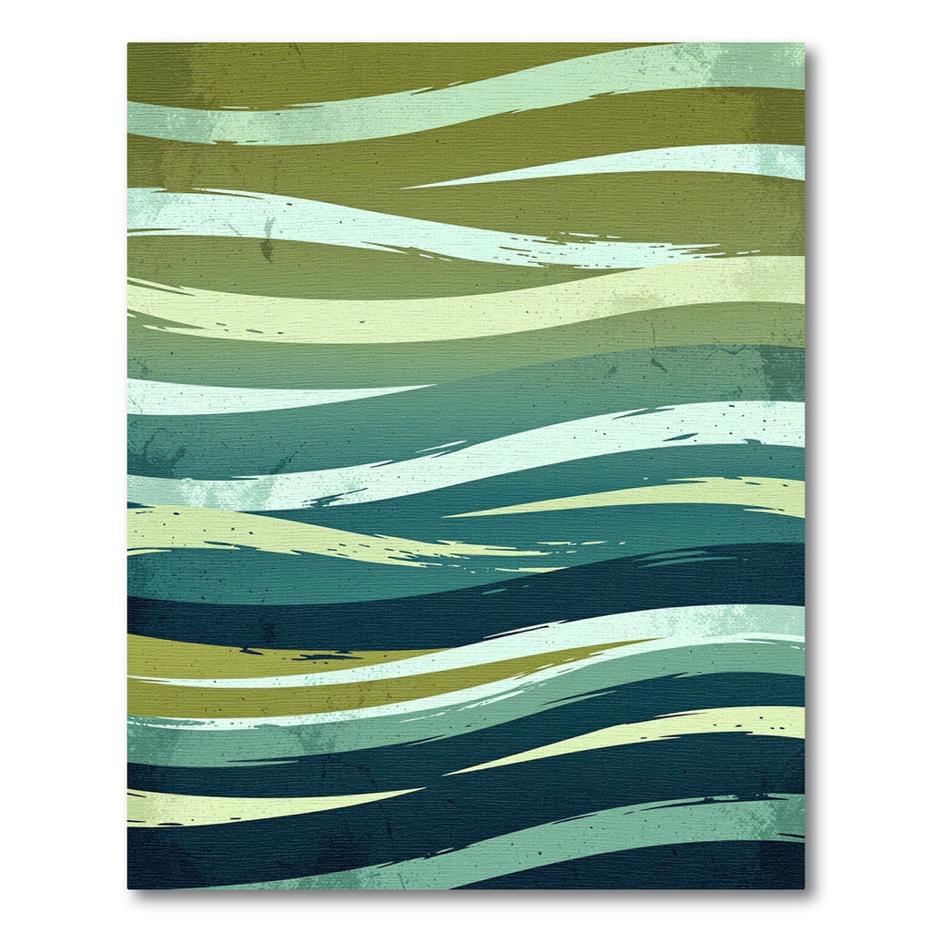 Abstract Teal Olive Wave Layers Rug