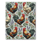 Vintage Country Rooster Lavender Rose Art Rug
