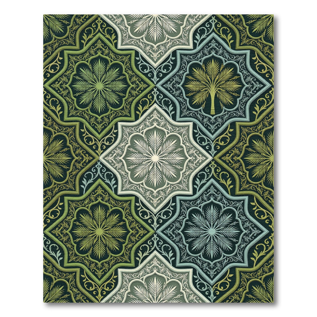 Emerald Green Floral Palmette Medallion Rug