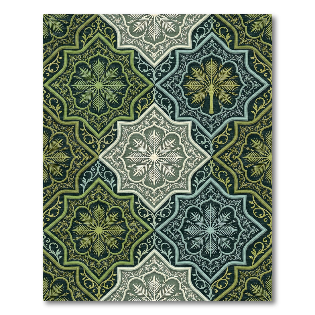 Emerald Green Floral Palmette Medallion Rug