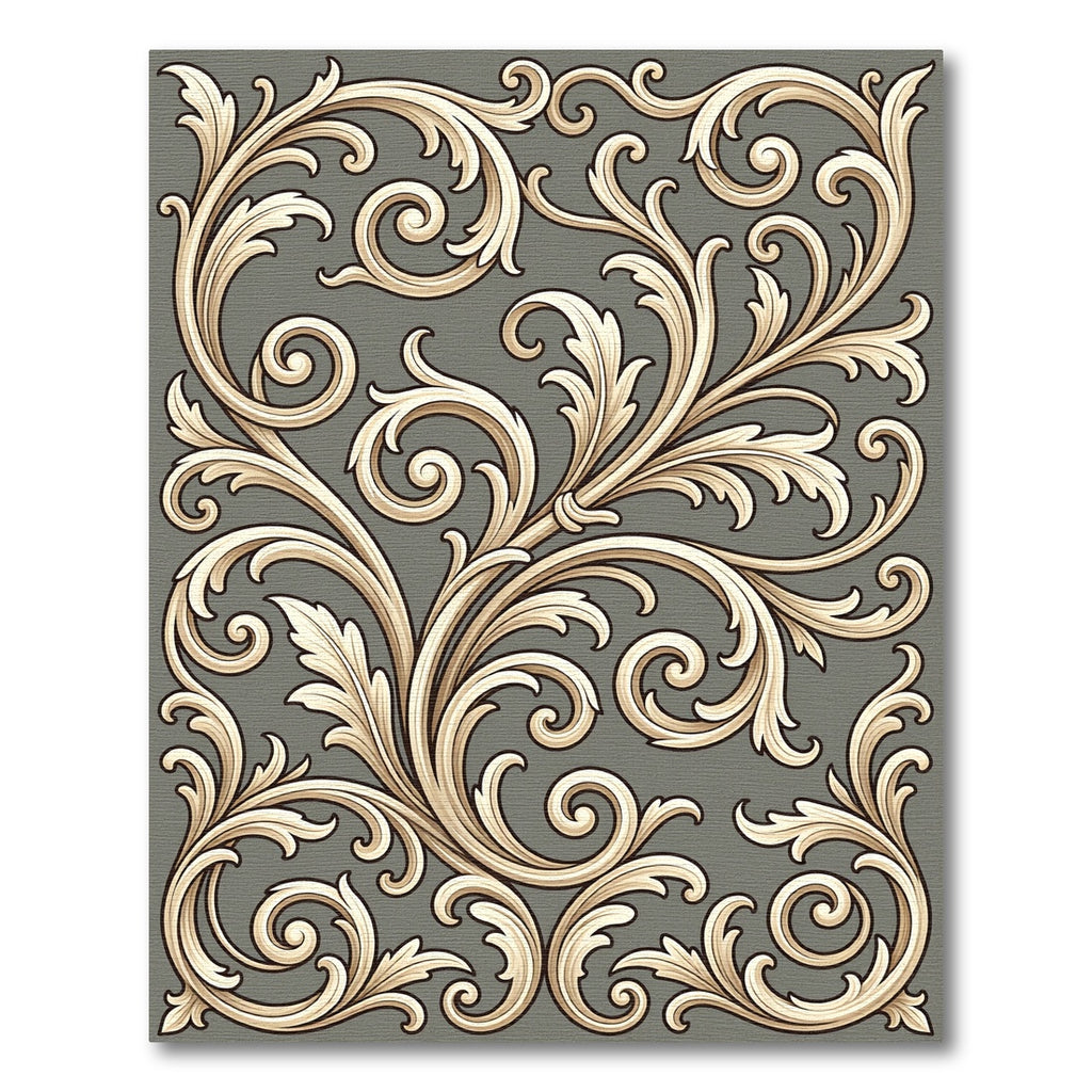 Golden Scrollwork Acanthus Leaf Pattern Rug