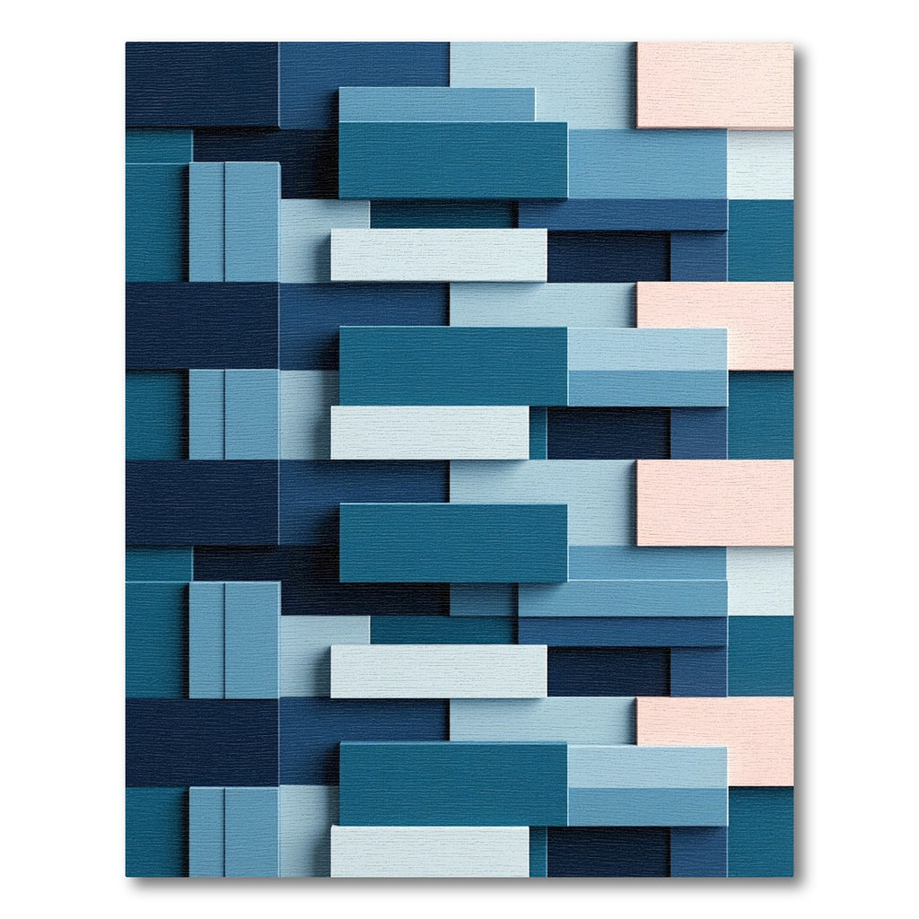 Modern Blue Tonal Stacked Rectangles Rug