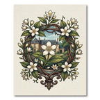 Elegant White Jasmine French Manor Wreath Rug
