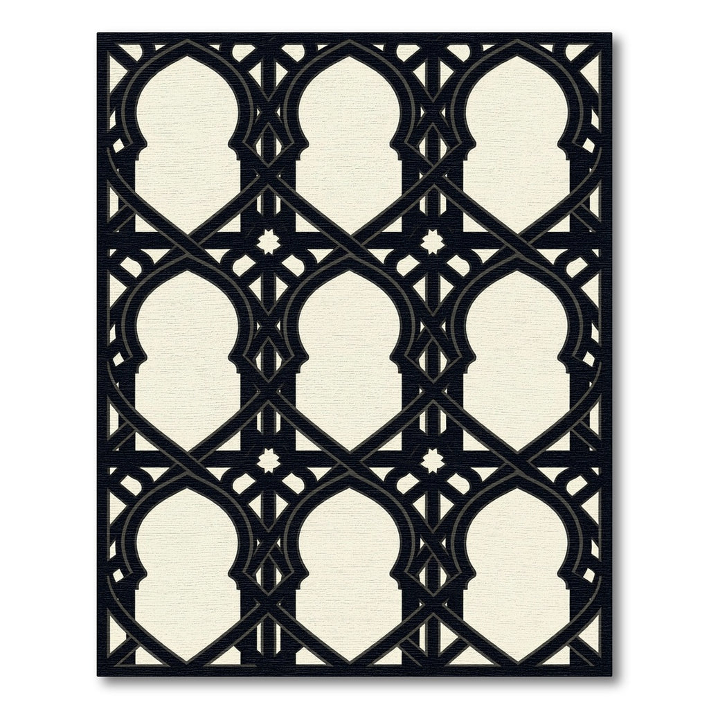 Sophisticated Midnight Arch Geometric Lattice Rug