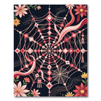 Ethereal Crimson Floral Spider Web Rug