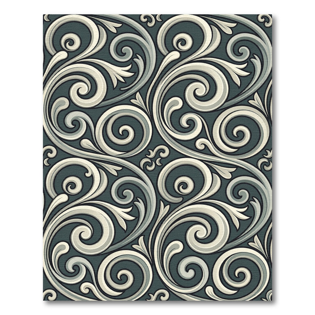 Elegant Slate Scrollwork Swirls Rug