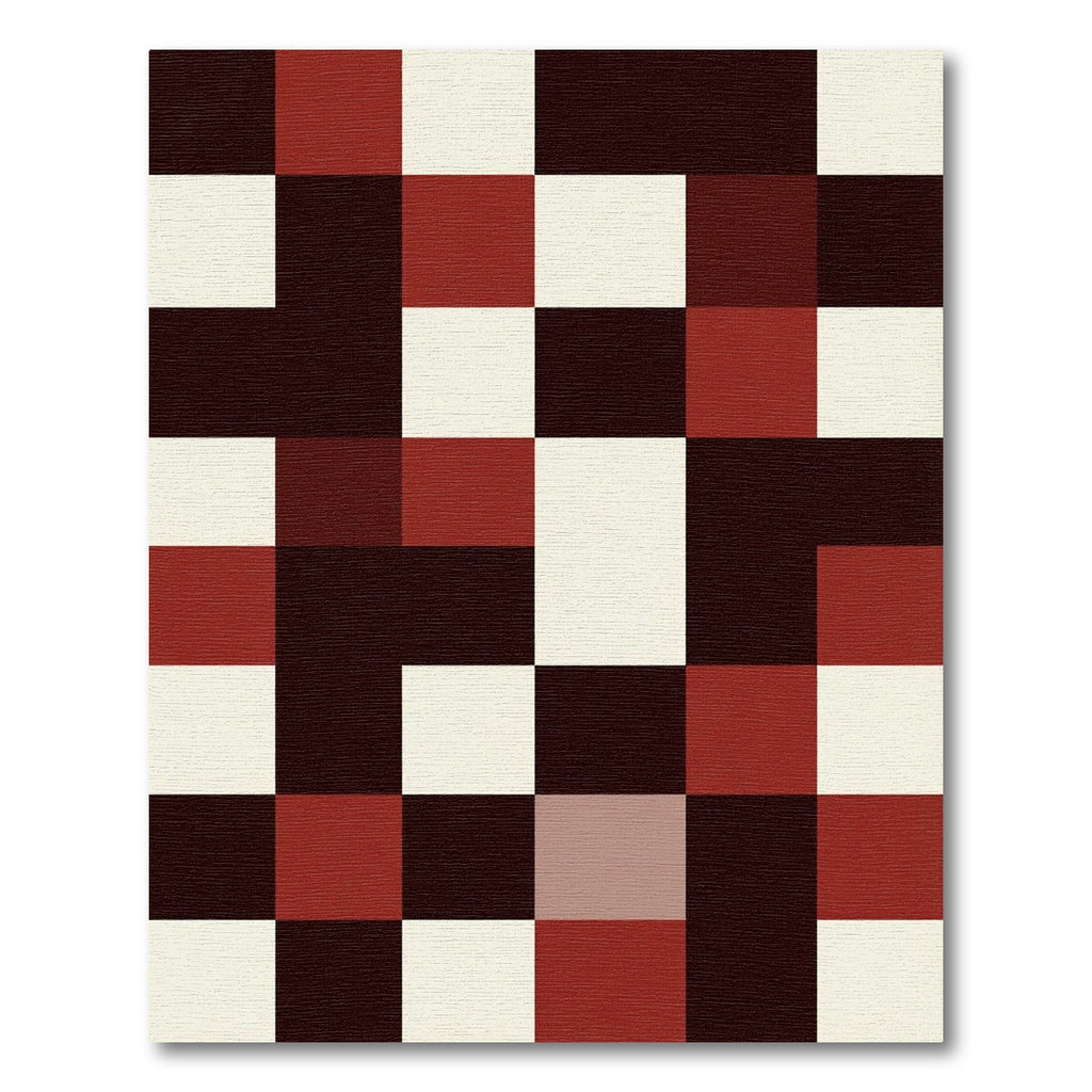 Modern Crimson and Cream Block Mosaic Rug