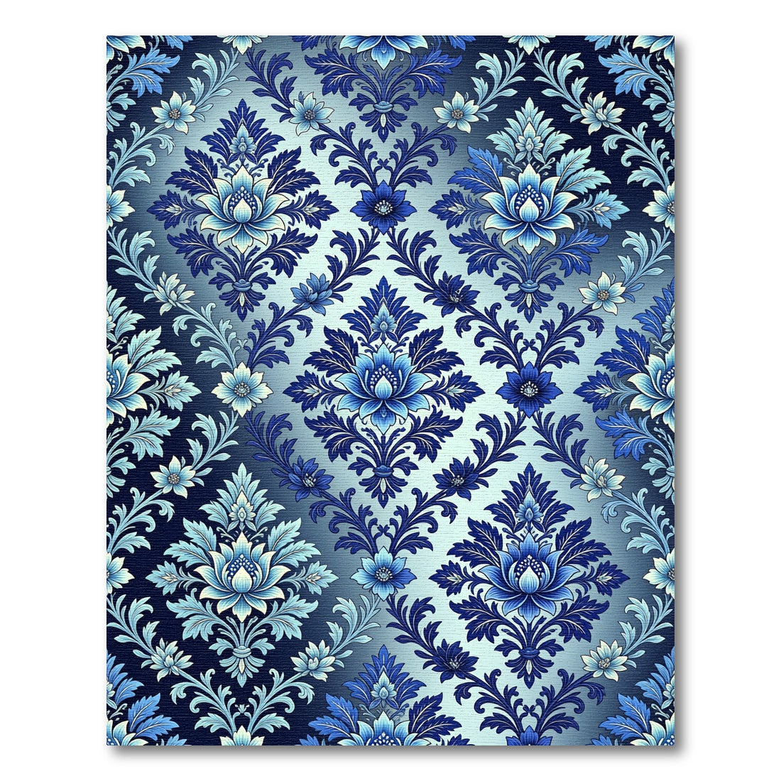 Elegant Navy and Azure Floral Damask Rug