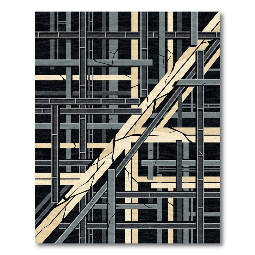 Industrial Geometric Beam Grid Structure Rug