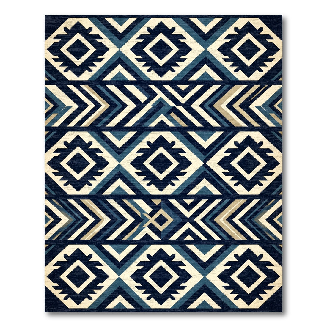 Midnight Blue Geometric Tribal Diamond Rug
