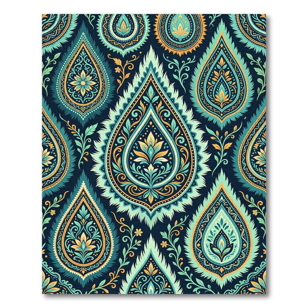 Teal Gold Paisley Floral Damask Rug
