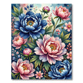 Vibrant Blue and Pink Peony Bloom Rug