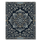 Navy Blue Floral Scroll Baroque Rug