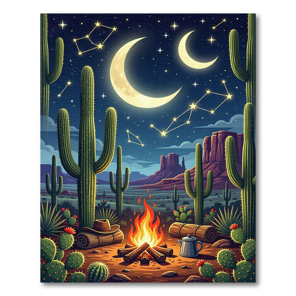 Cosmic Desert Moonlit Night Cactus Rug