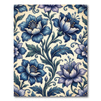 Elegant Indigo Floral Scroll Botanical Rug