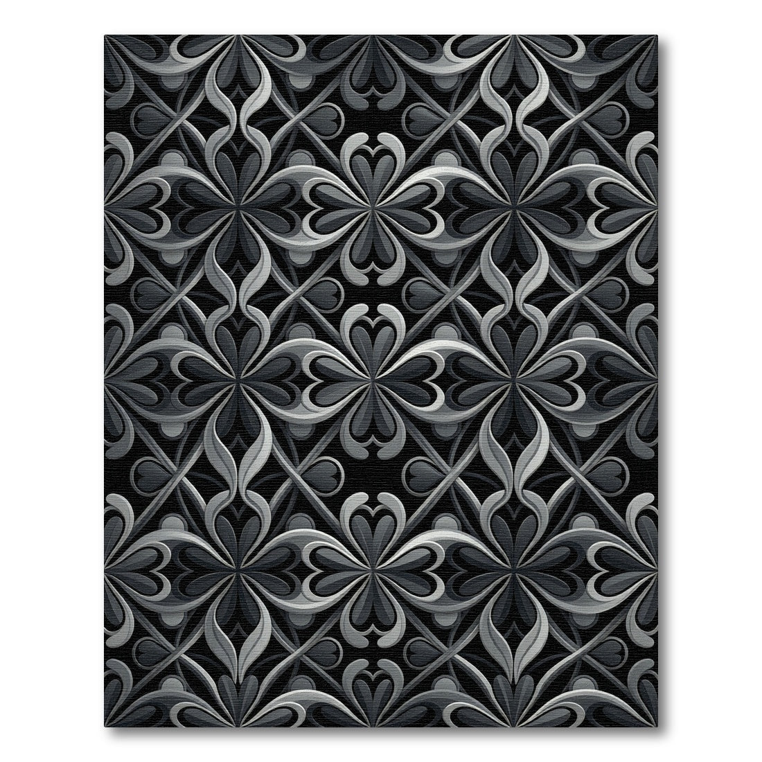 Intricate Gray Floral Lattice Rug