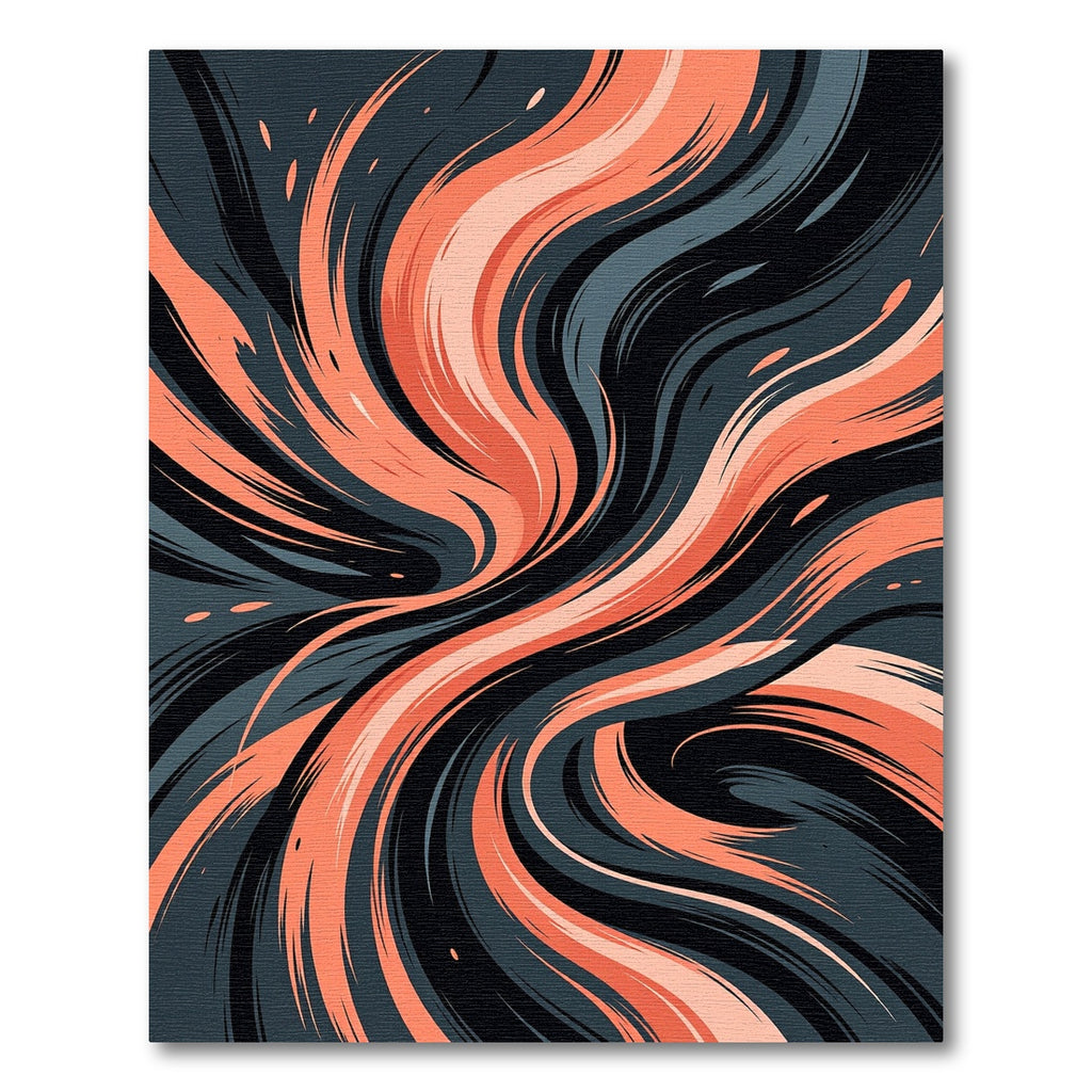 Modern Flowing Coral and Charcoal Abstract Wave Rug