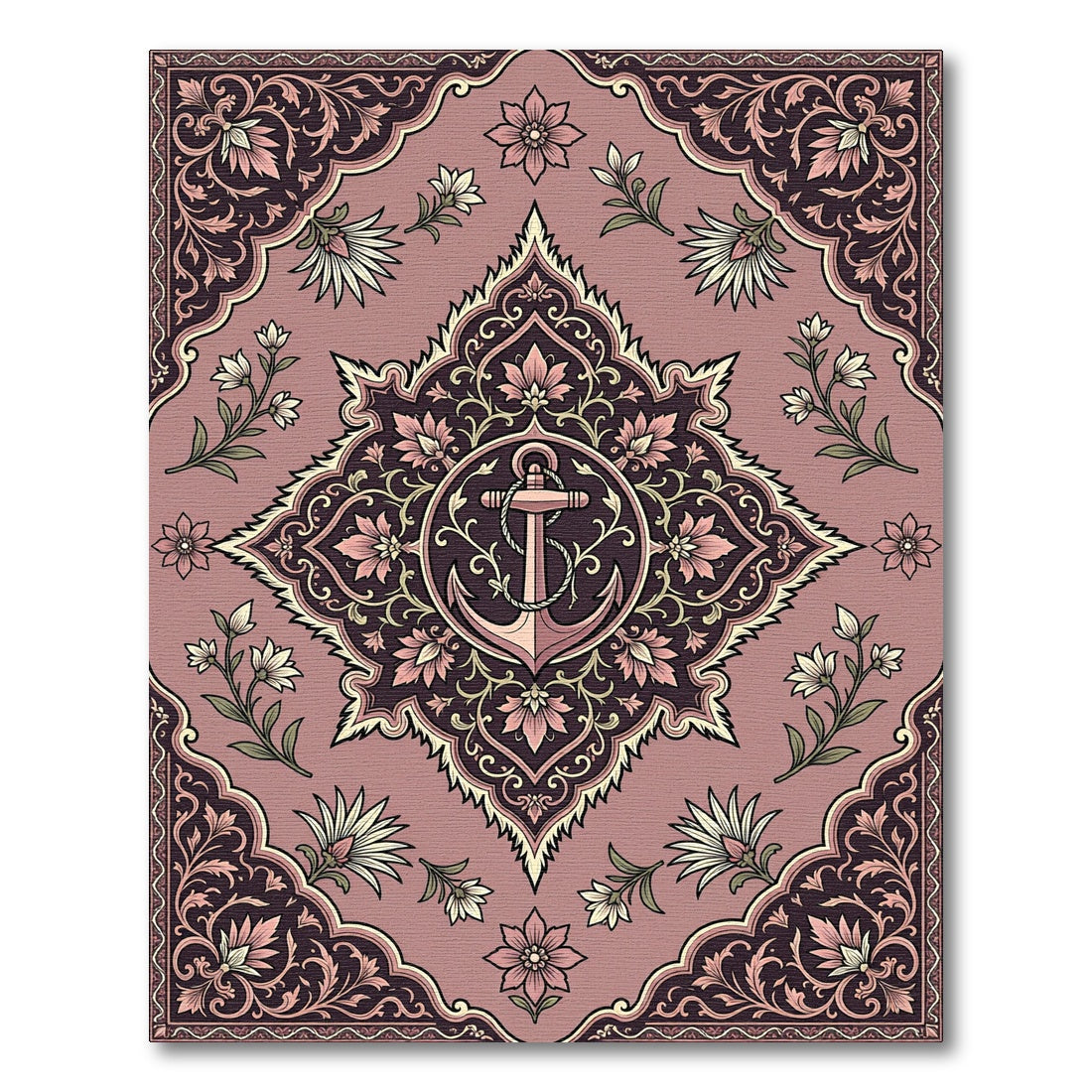 Blushing Mauve Anchor Floral Medallion Rug