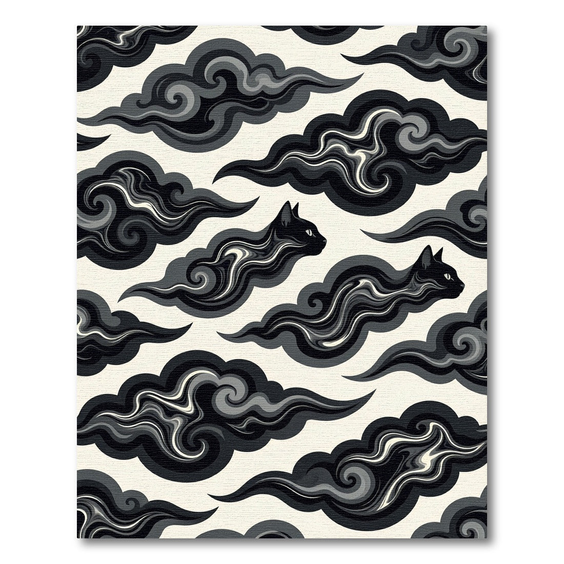 Ethereal Black Cat Swirling Cloud Ink Rug