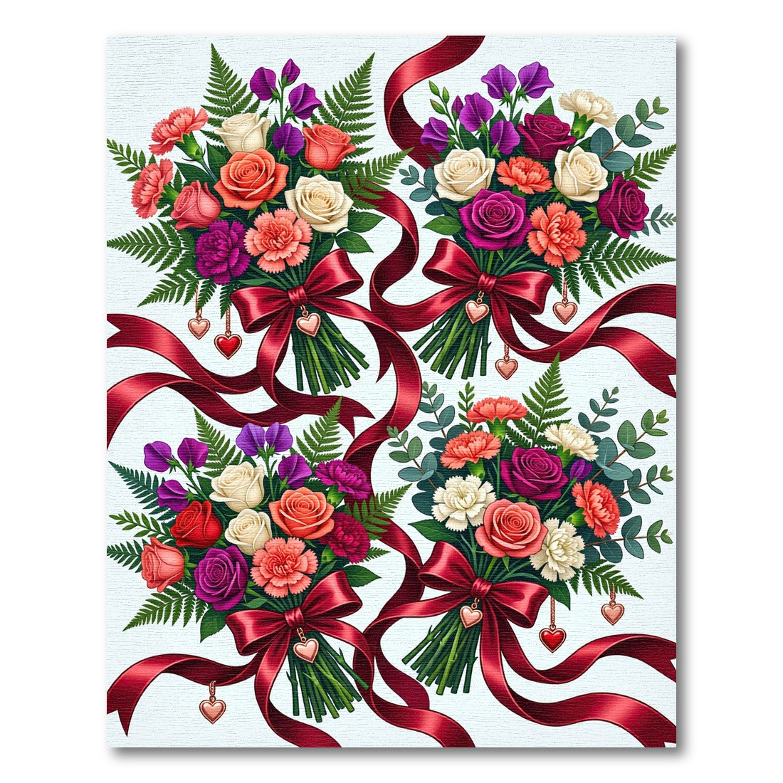 Vibrant Floral Heart Ribbon Bouquet Collection Rug