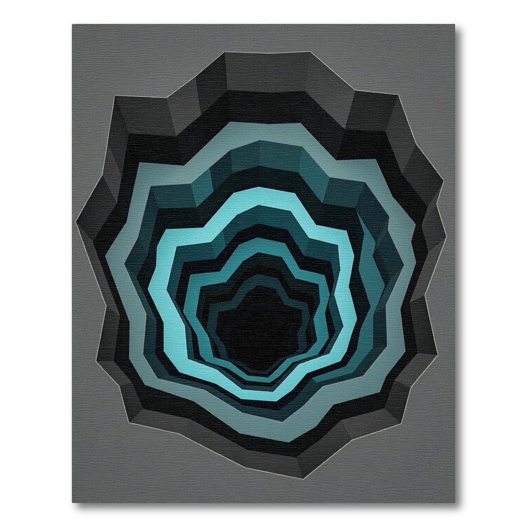 Abstract Azure Concentric Geometric Tunnel Rug