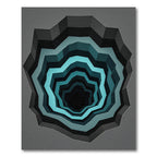 Abstract Azure Concentric Geometric Tunnel Rug