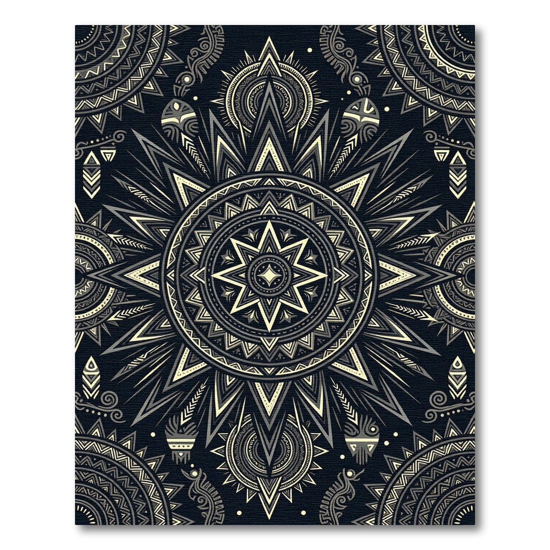 Celestial Sunburst Monochrome Geometric Art Rug