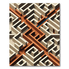 Modern Terracotta Geometric Maze Floor Art Rug