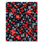 Modern Red Gray Geometric Pixel Block Rug