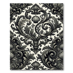 Ornate Black and White Acanthus Scroll Rug