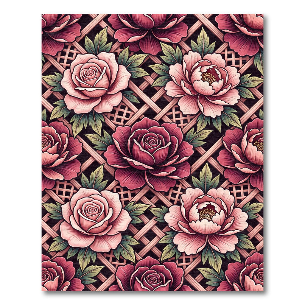 Pink Rose Trellis Floral Arrangement Rug