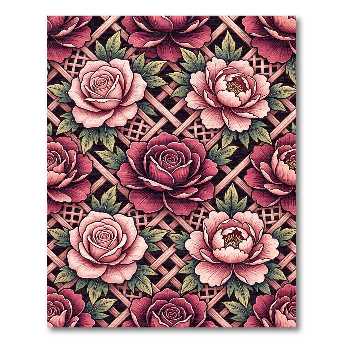 Pink Rose Trellis Floral Arrangement Rug