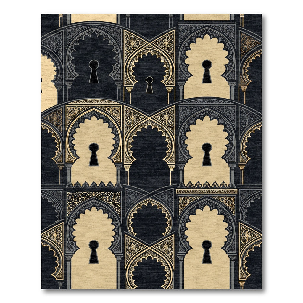 Elegant Gold Black Arched Keyhole Rug