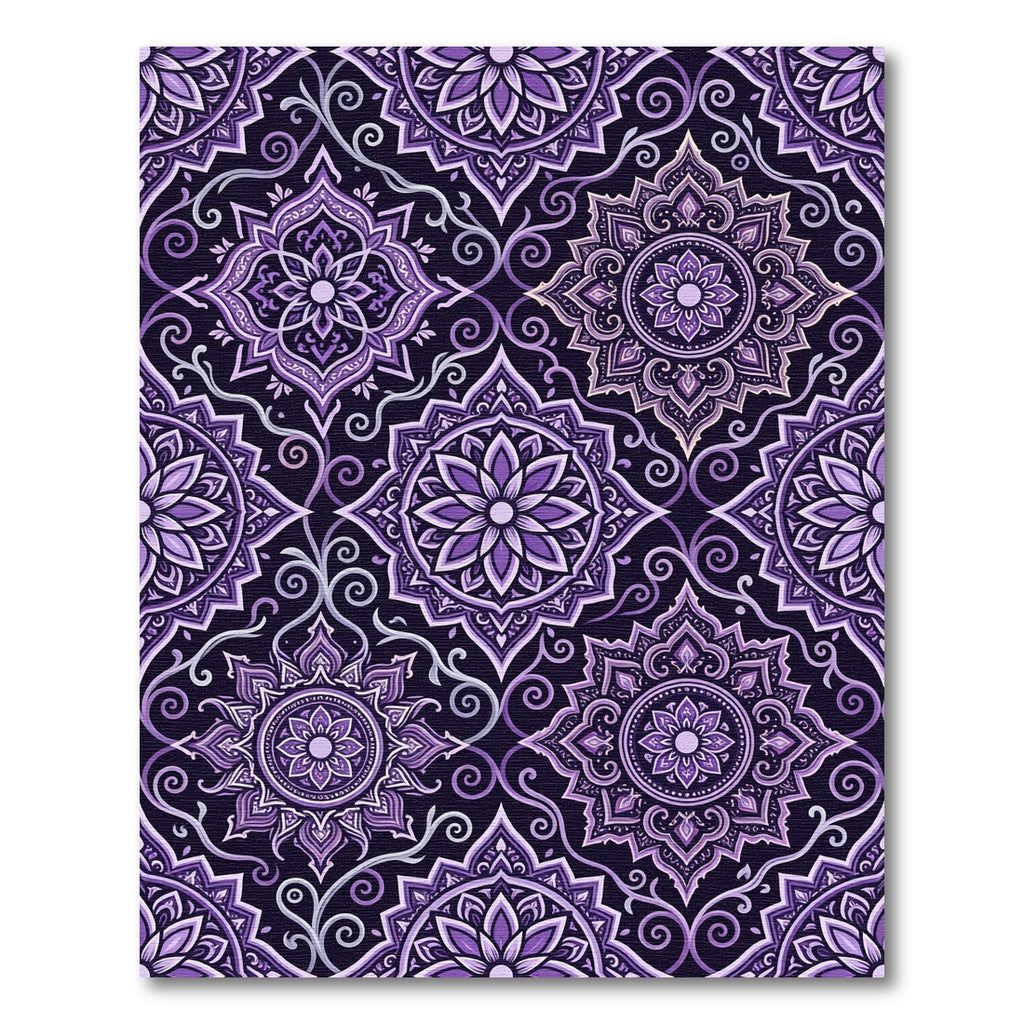 Regal Purple Floral Mandala Scroll Rug