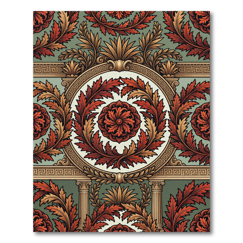 Crimson Acanthus Laurel Border Rug
