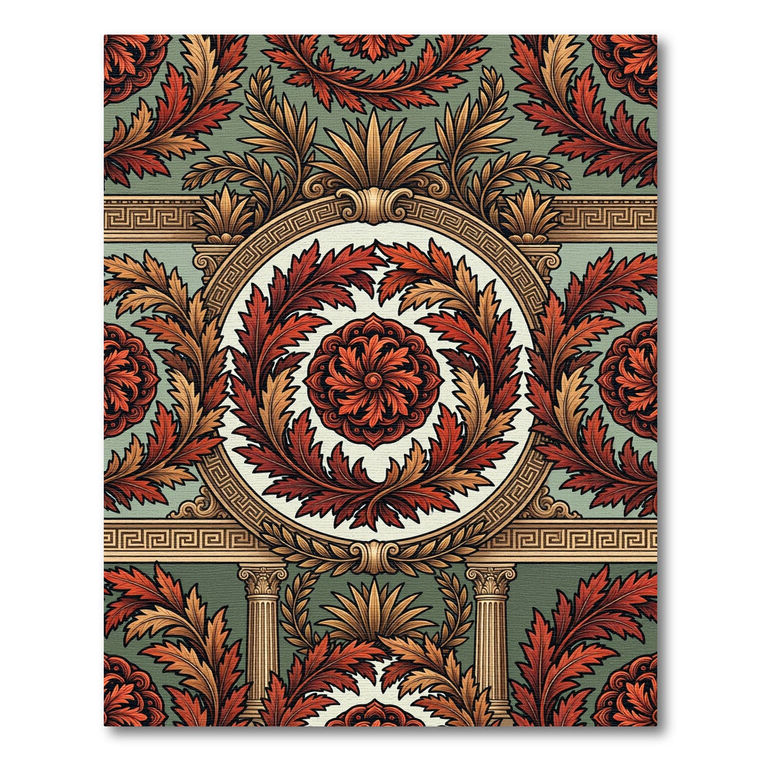 Crimson Acanthus Laurel Border Rug