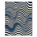 Mid-Century Blue and Cream Wave Rug