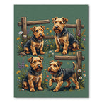 Terrier Dogs and Wildflowers Meadow Illustration Rug