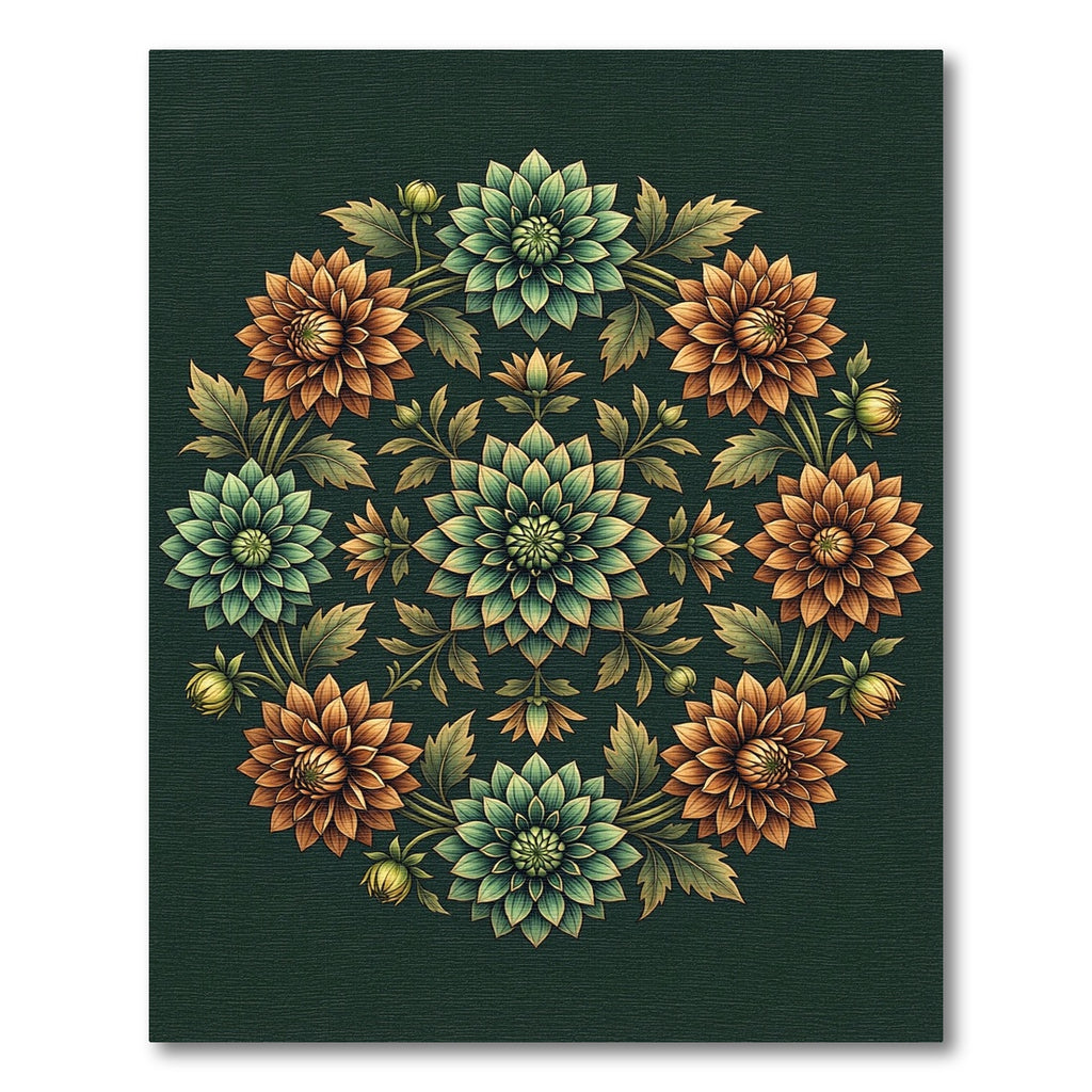 Emerald and Copper Floral Medallion Rug