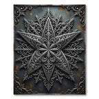 Ornate Silver Star Aged Iron Medallion Rug