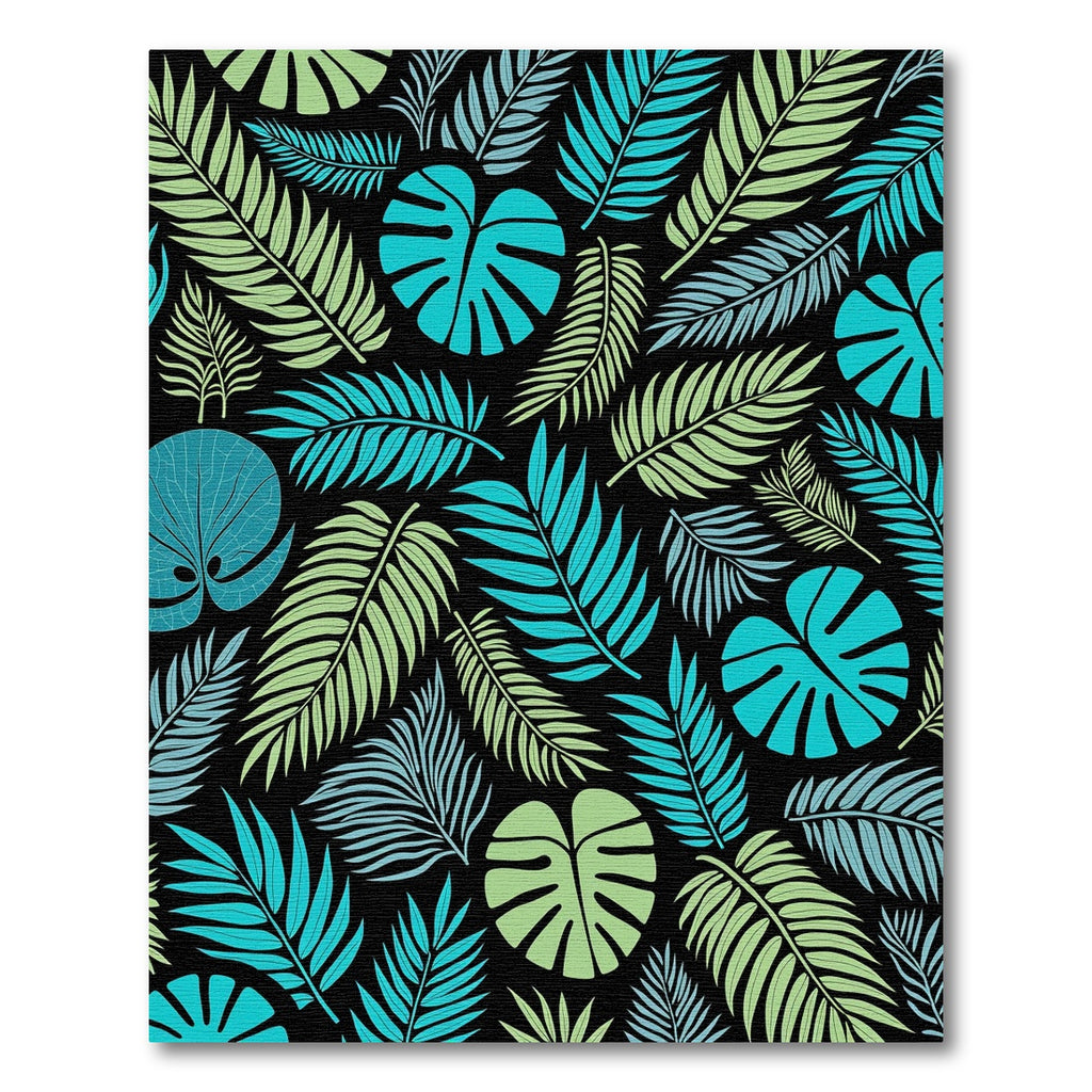 Tropical Fern Leaf Teal Green Rug