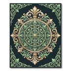 Ornate Sage and Gold Damask Medallion Rug