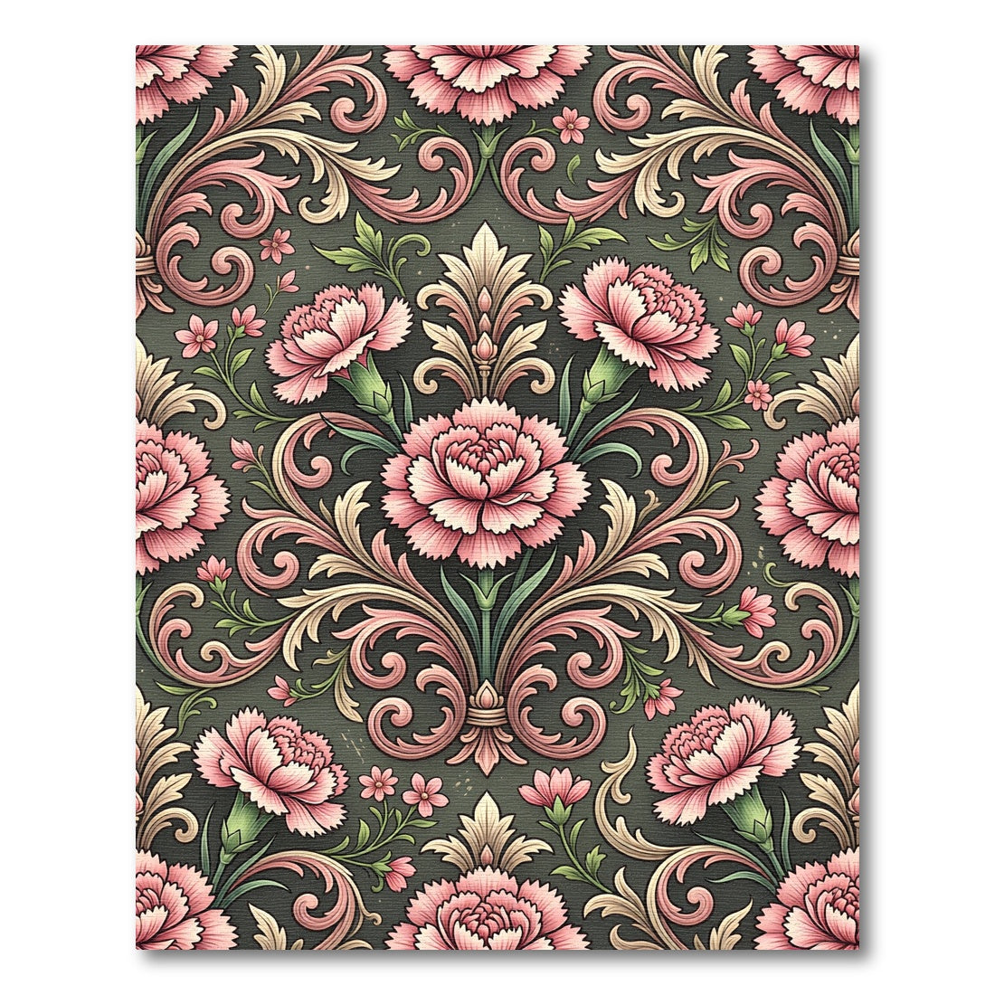 Vintage Pink Carnation Damask Scroll Rug