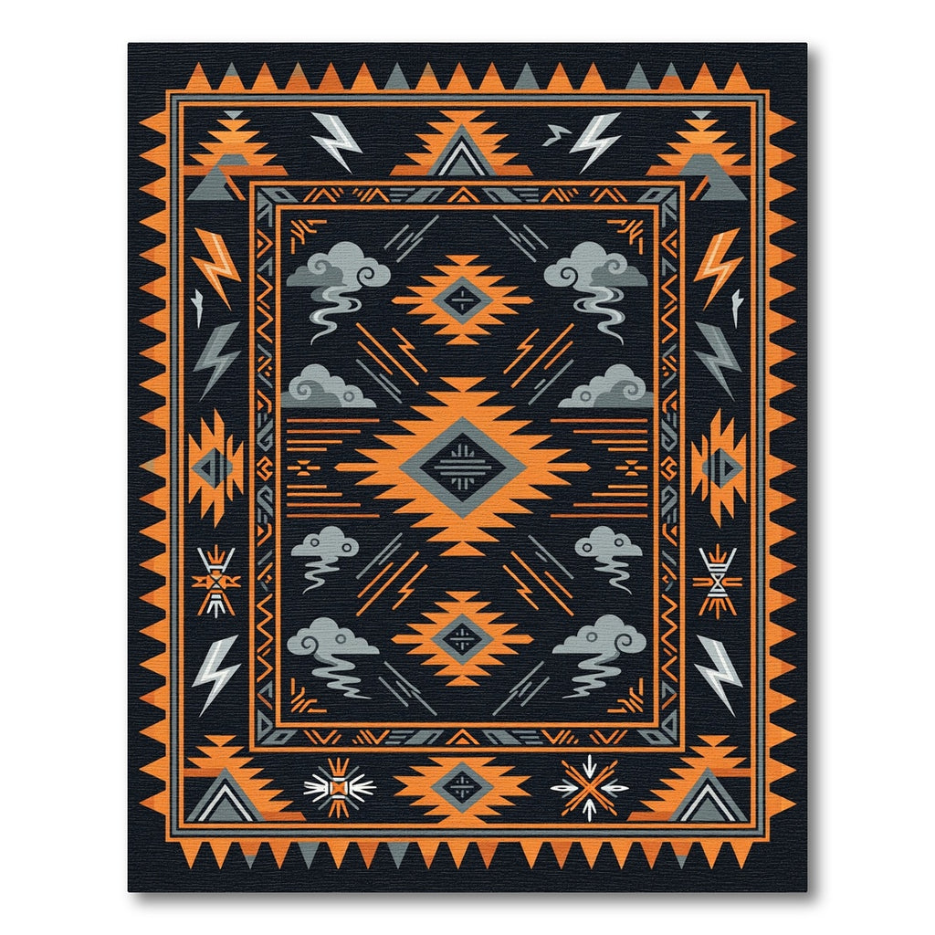 Bold Orange Black Geometric Lightning Rug