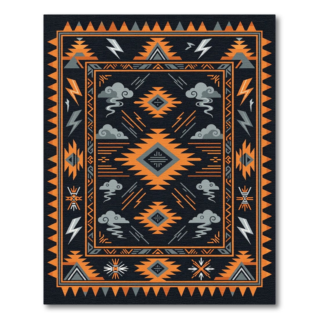 Bold Orange Black Geometric Lightning Rug