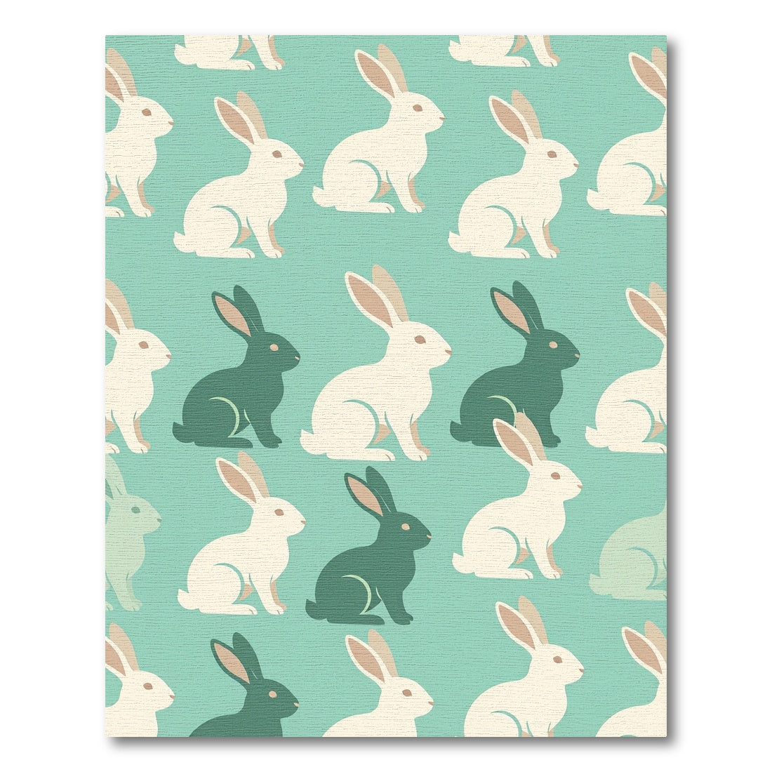 Whimsical Mint and White Rabbit Silhouette Rug