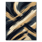 Golden Sweep Abstract Black Brushstrokes Rug