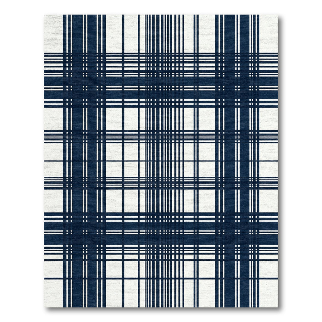 Rich Navy Blue Classic Plaid Grid Rug